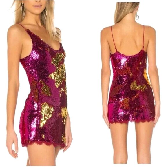 Free People Intimately Sequin Mini Dress Pink/Gold - Picture 1 of 5